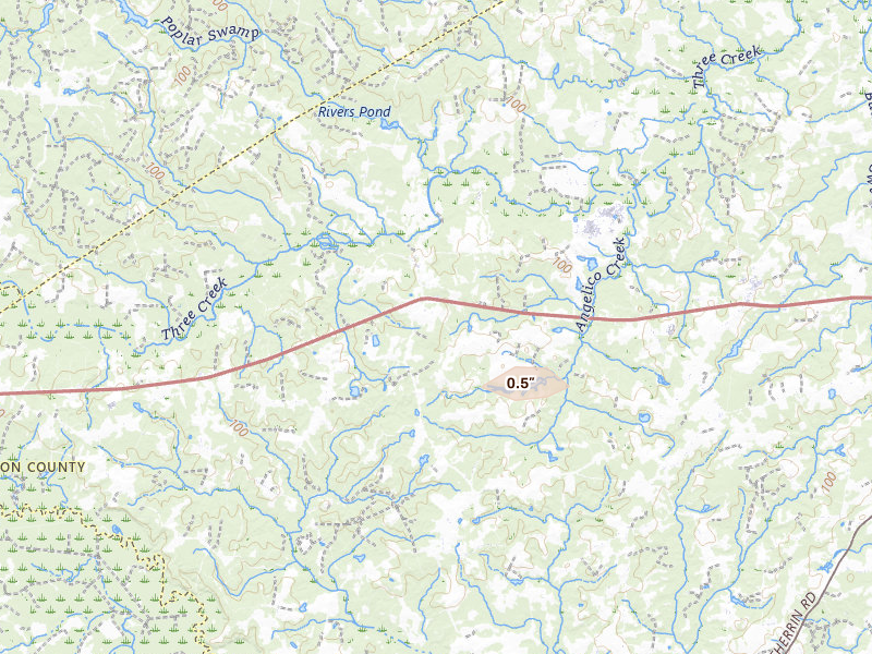 Radar-estimated hail-size map of the storm over Drewryville, VA