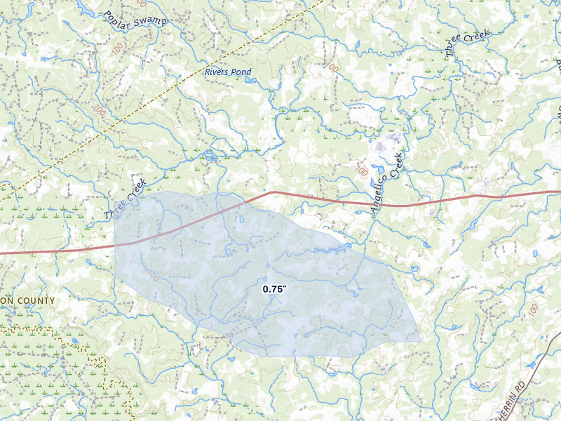 NEXRAD radar-signature map of the hail storm over Drewryville, VA on Jul 28, 2026