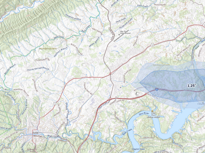 NEXRAD radar-signature map of the hail storm over Dublin, VA on Aug 22, 2026