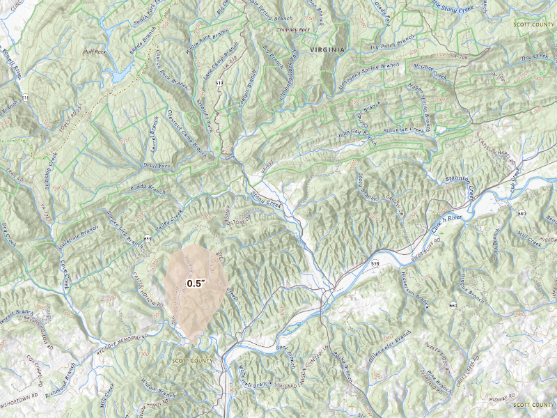 Radar-estimated hail-size map of the storm over Dungannon, VA