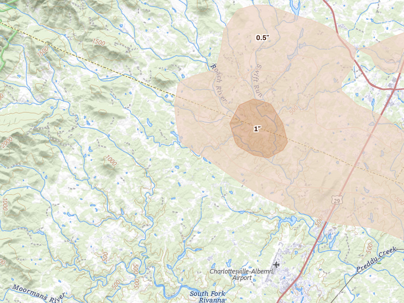 Radar-estimated hail-size map of the storm over Dyke, VA