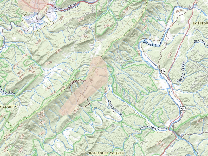 Radar-estimated hail-size map of the storm over Eagle Rock, VA on Jul 4, 2026