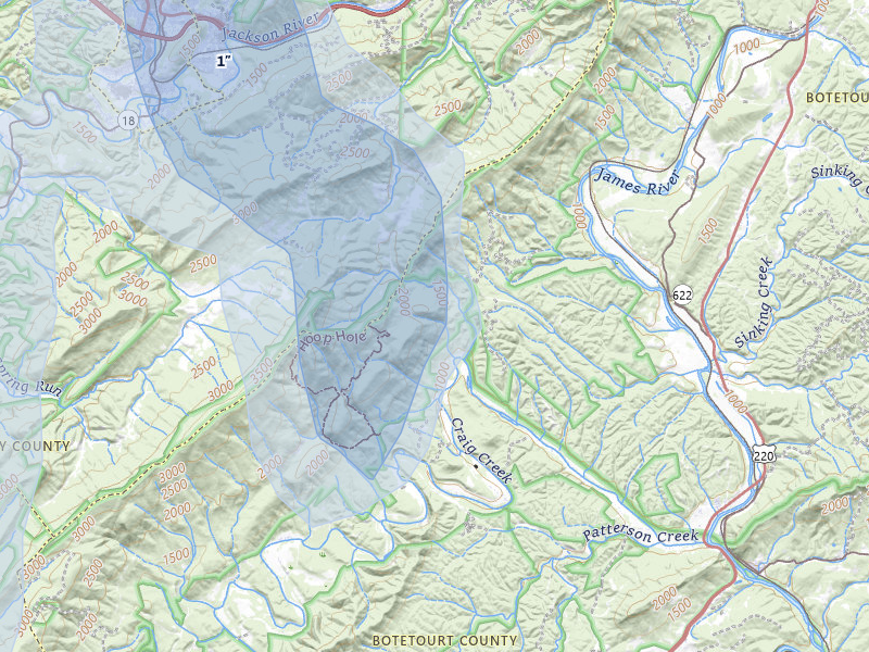 NEXRAD radar-signature map of the hail over Eagle Rock, VA