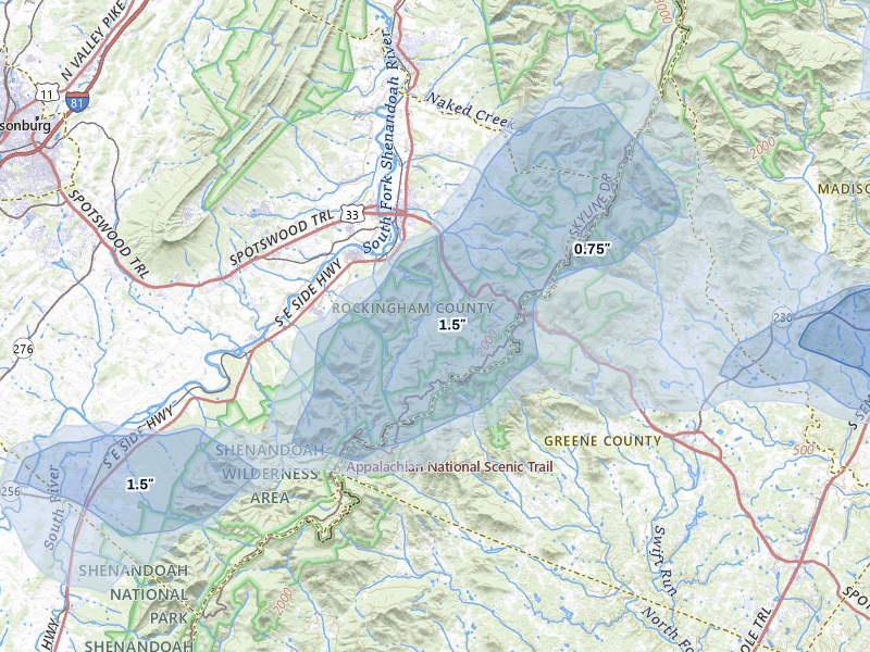 NEXRAD radar-signature map of the hail over Elkton, VA