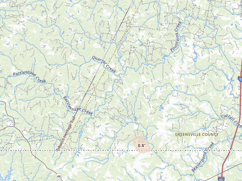 Radar-estimated hail-size map of the storm over Emporia, VA