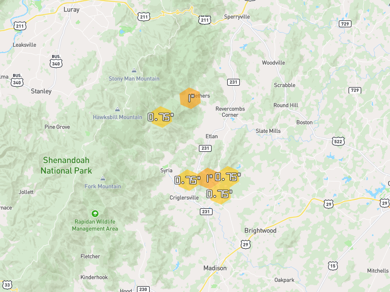 Hail map of Etlan, VA on Jul 4, 2026, hail up to 1"