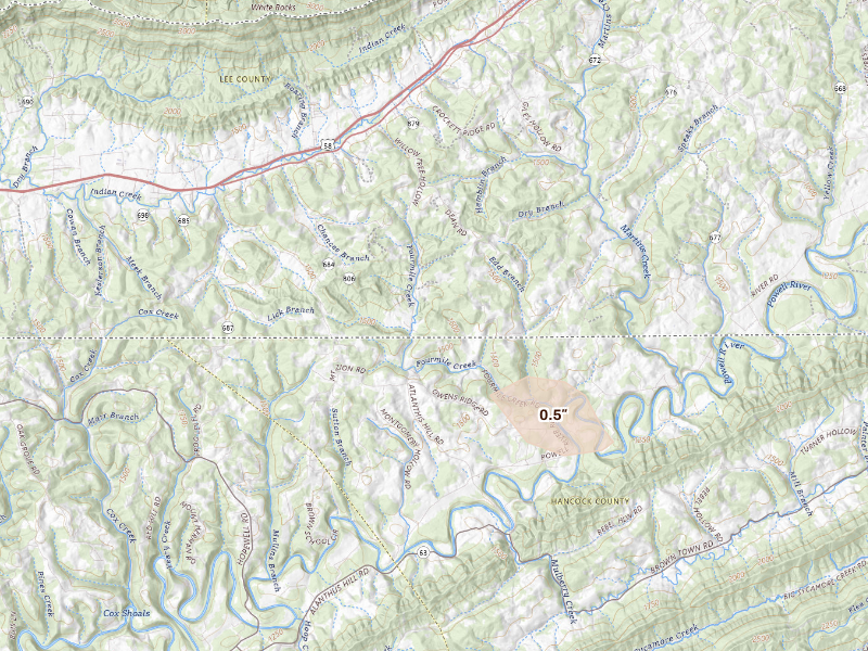 Radar-estimated hail-size map of the storm over Ewing, VA