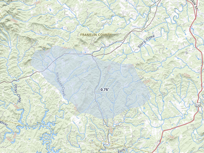 NEXRAD radar-signature map of the hail storm over Ferrum, VA on Jul 8, 2026