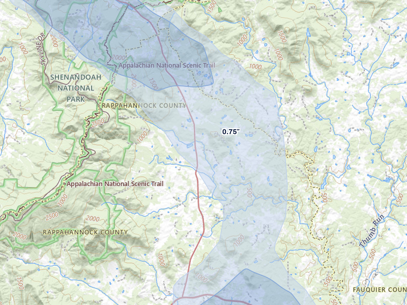 NEXRAD radar-signature map of the hail storm over Flint Hill, VA on Jul 28, 2026