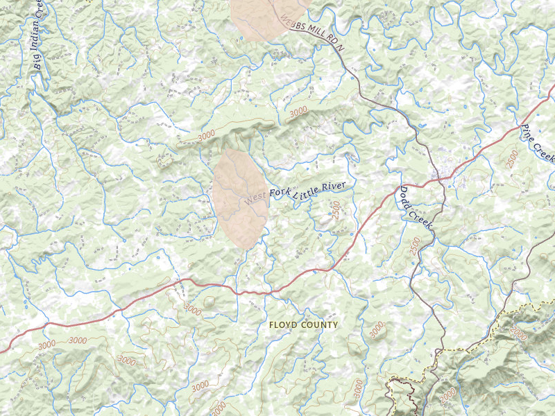Radar-estimated hail-size map of the storm over Floyd, VA on Jul 5, 2026