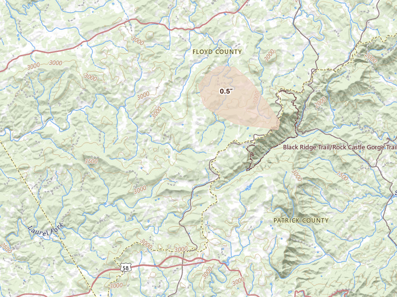 Radar-estimated hail-size map of the storm over Floyd, VA