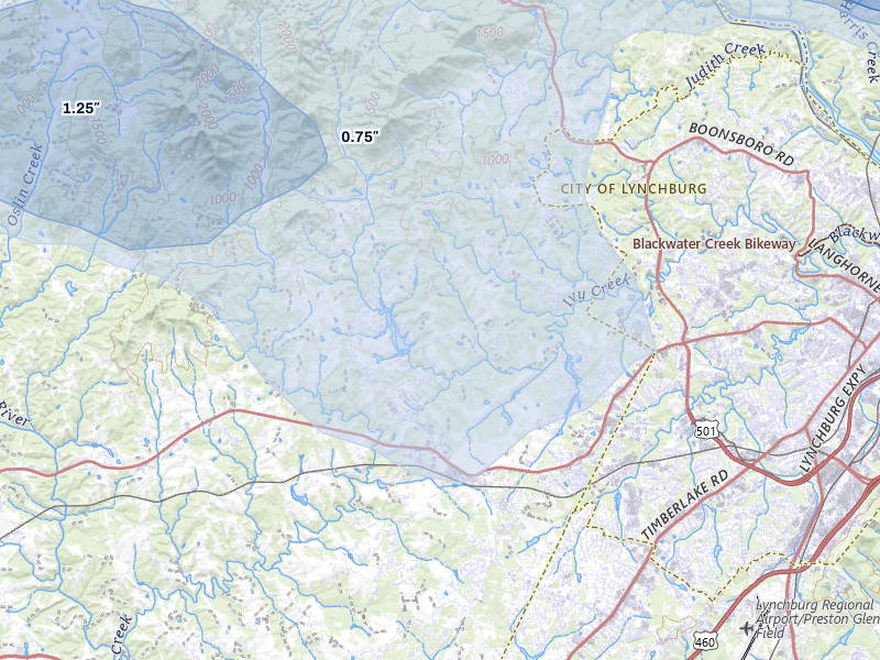 NEXRAD radar-signature map of the hail storm over Forest, VA on May 27, 2026