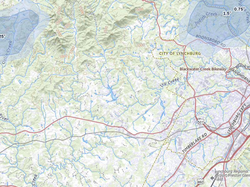 NEXRAD radar-signature map of the hail over Forest, VA