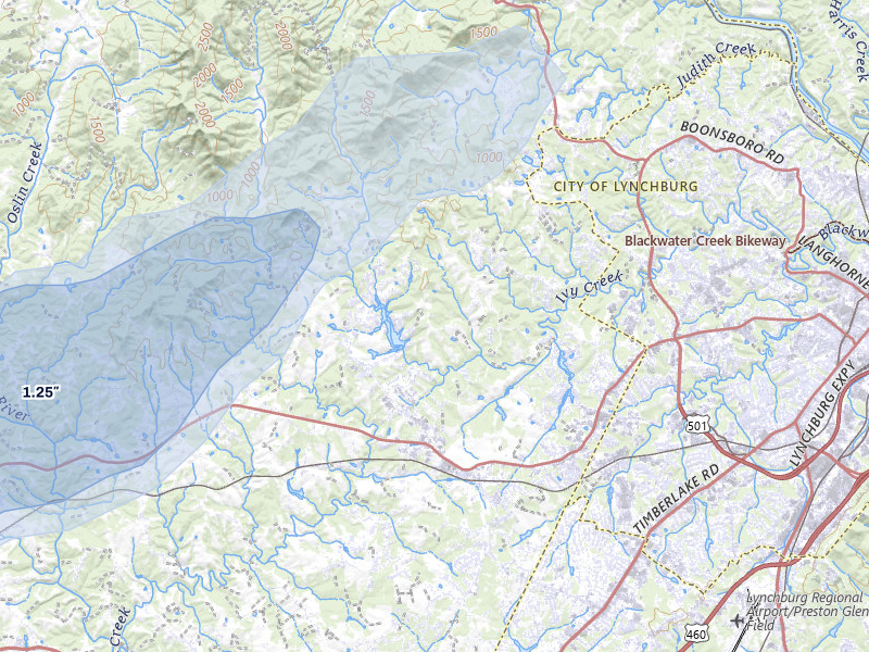 NEXRAD radar-signature map of the hail over Forest, VA