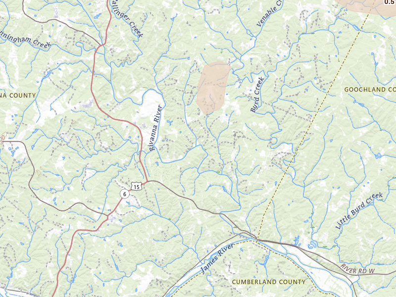 Radar-estimated hail-size map of the storm over Fork Union, VA on Jul 18, 2026