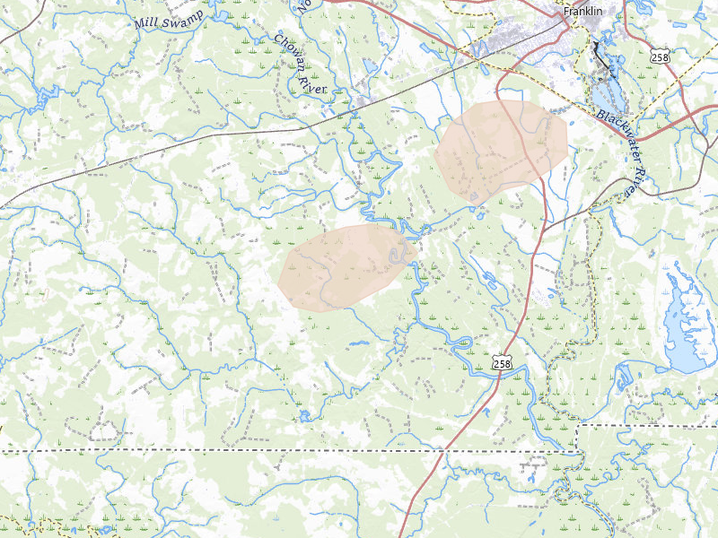 Radar-estimated hail-size map of the storm over Franklin, VA