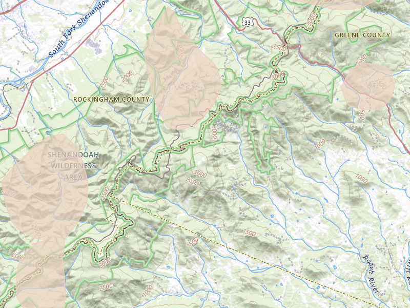 Radar-estimated hail-size map of the storm over Free Union, VA on Jul 4, 2026