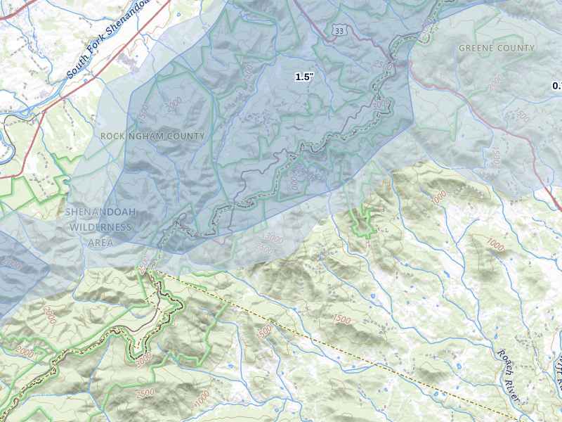 NEXRAD radar-signature map of the hail over Free Union, VA