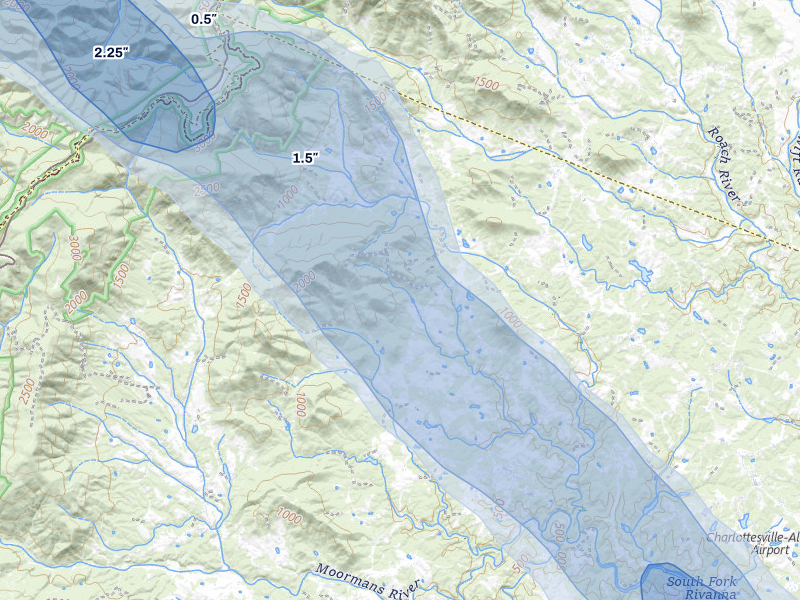 NEXRAD radar-signature map of the hail storm over Free Union, VA on Aug 14, 2026