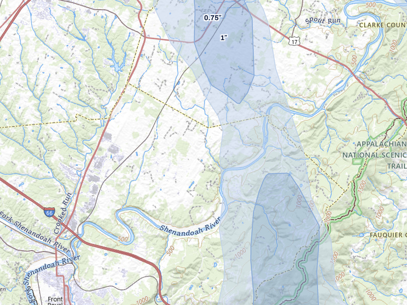 NEXRAD radar-signature map of the hail storm over Front Royal, VA on Sep 2, 2026
