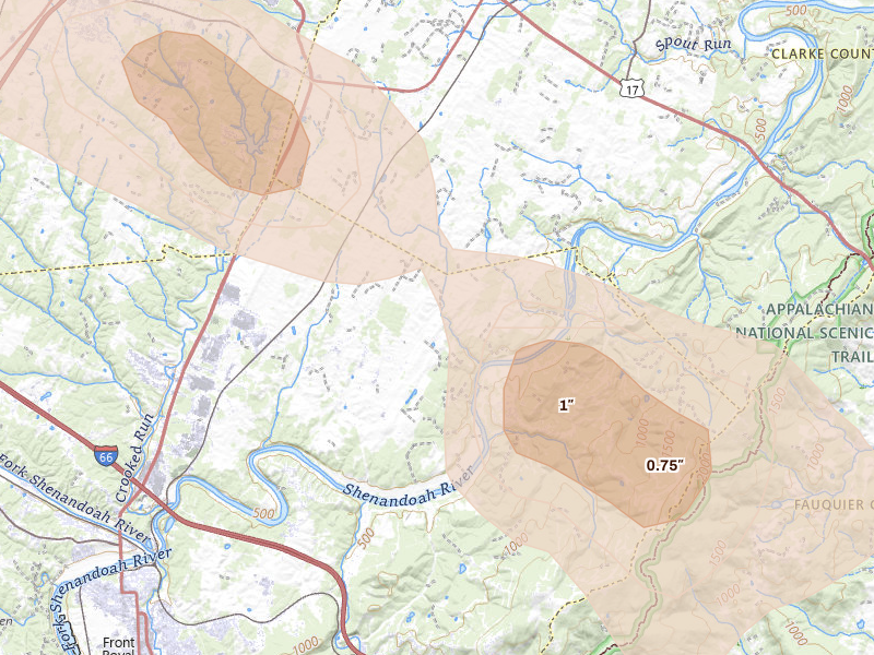 Radar-estimated hail-size map of the storm over Front Royal, VA