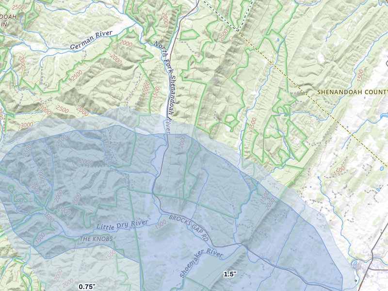 NEXRAD radar-signature map of the hail storm over Fulks Run, VA on Aug 27, 2026