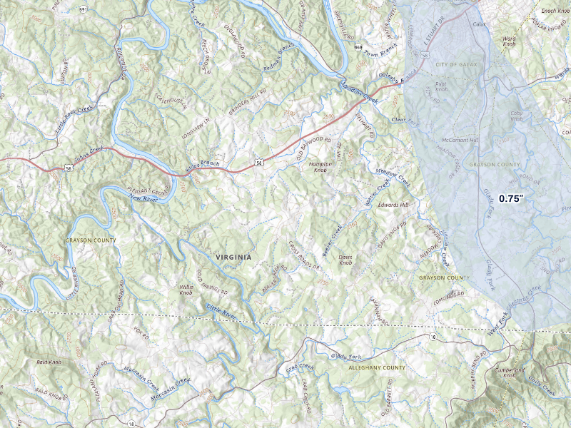 NEXRAD radar-signature map of the hail storm over Galax, VA on Sep 5, 2026