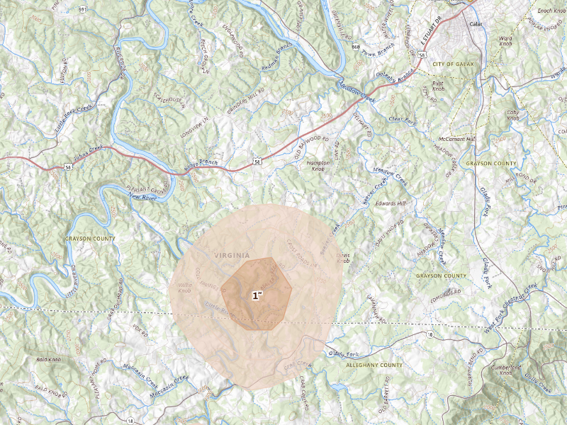 Radar-estimated hail-size map of the storm over Galax, VA