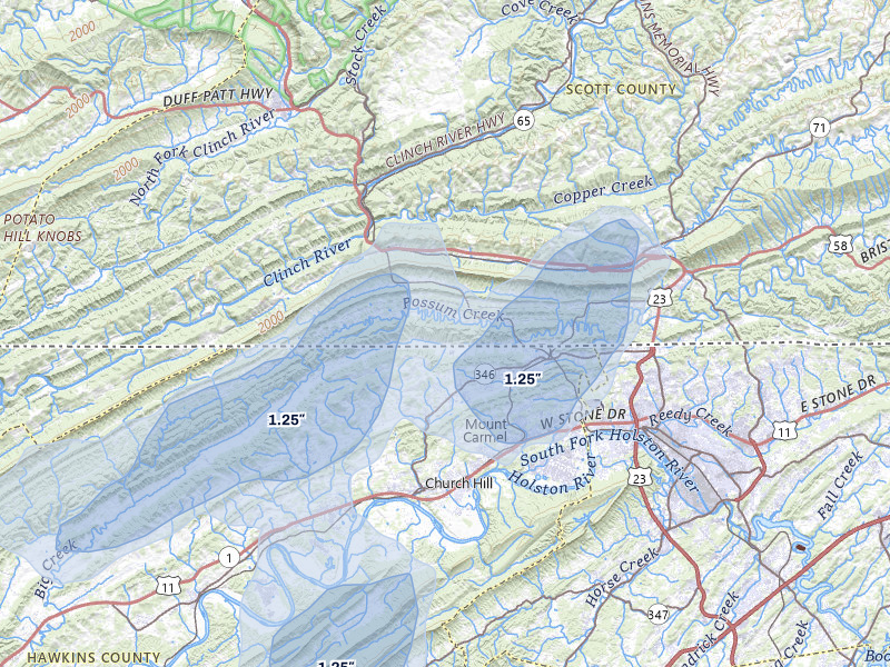 NEXRAD radar-signature map of the hail storm over Gate City, VA on Jun 29, 2026