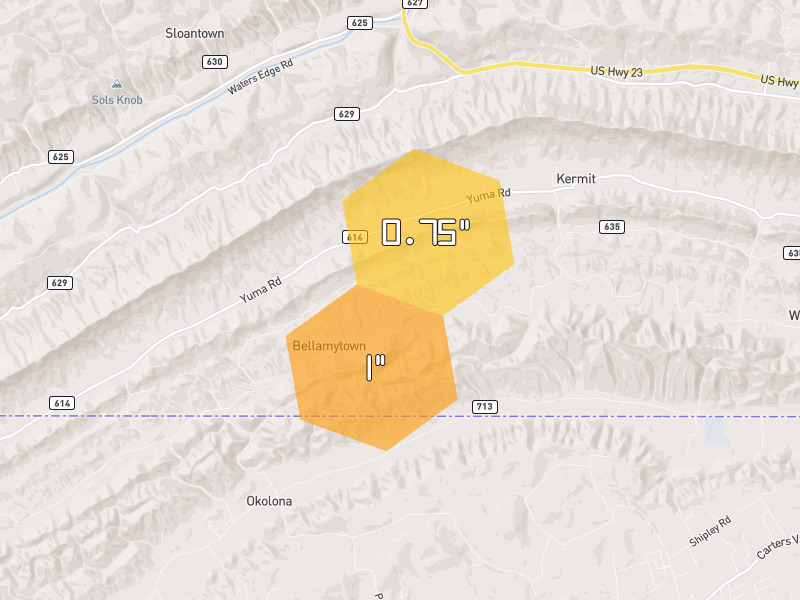 Hail map of Gate City, VA on Jun 30, 2026, hail up to 1"
