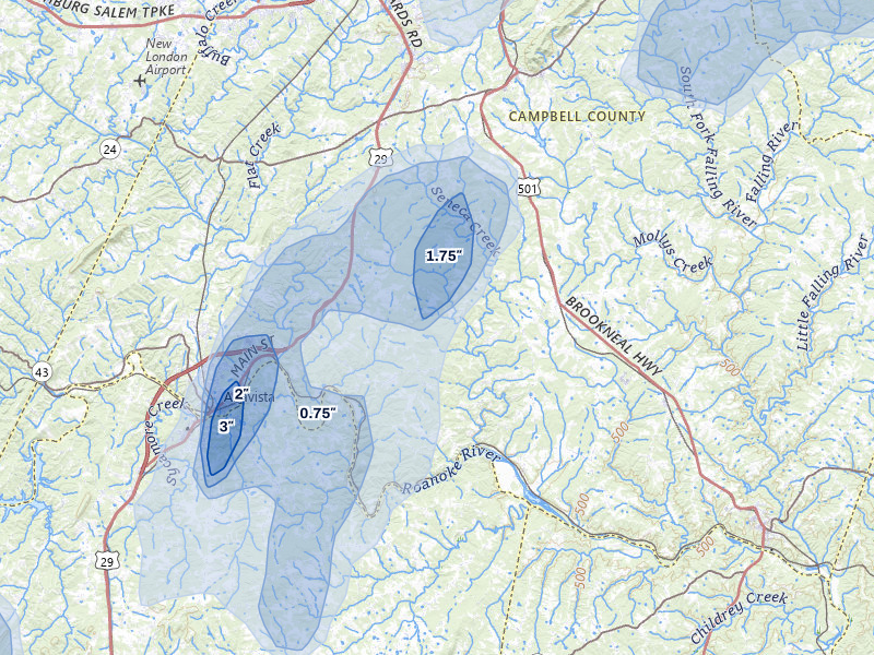 NEXRAD radar-signature map of the hail over Gladys, VA