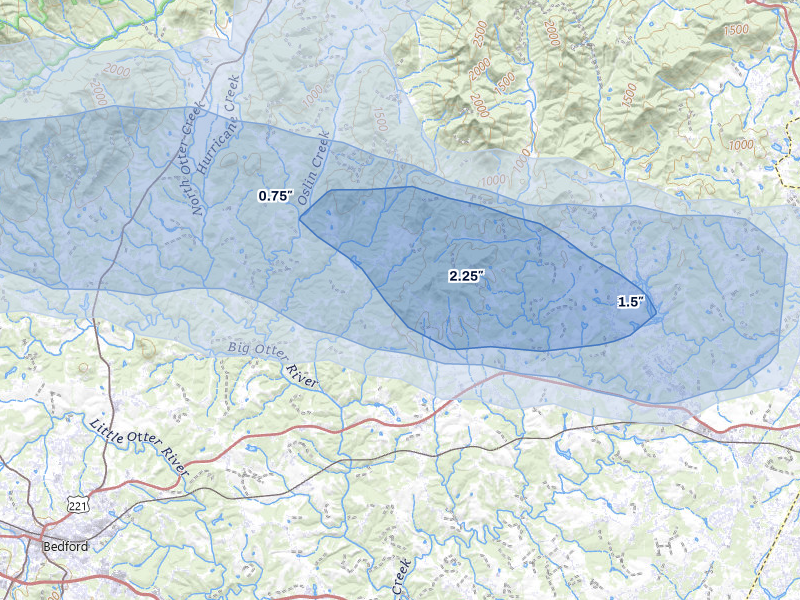 NEXRAD radar-signature map of the hail storm over Goode, VA on Apr 1, 2026