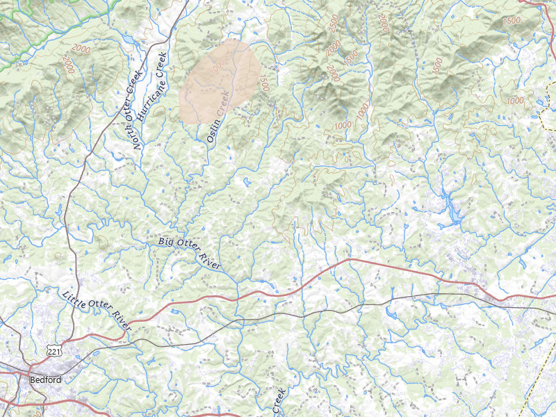 Radar-estimated hail-size map of the storm over Goode, VA on Jul 4, 2026