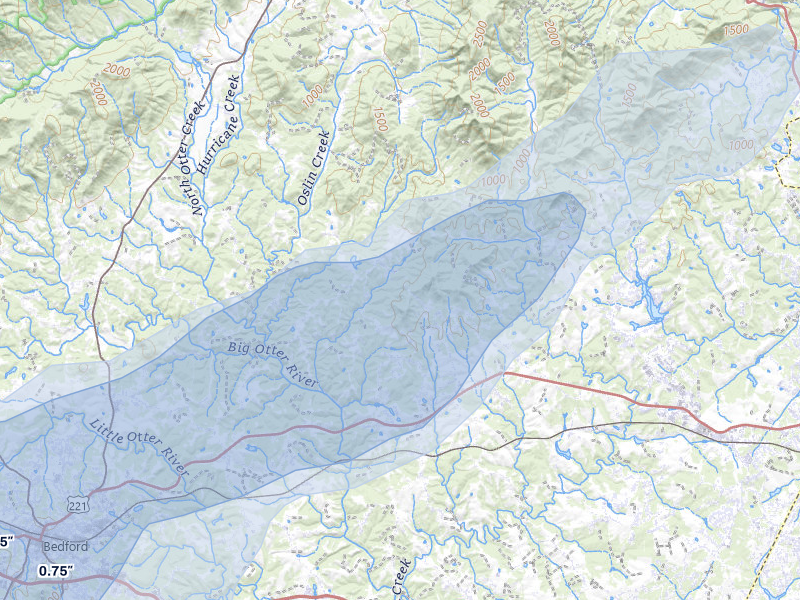 NEXRAD radar-signature map of the hail over Goode, VA