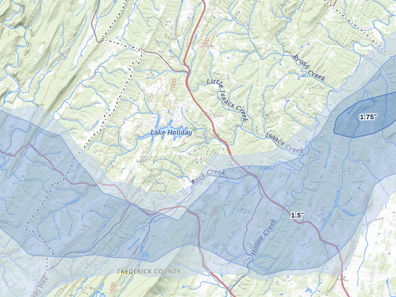 NEXRAD radar-signature map of the hail over Gore, VA