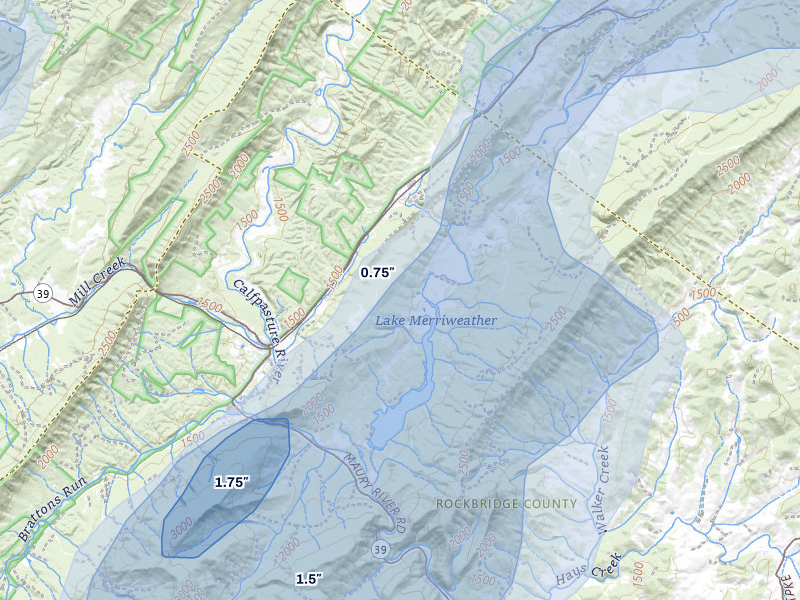NEXRAD radar-signature map of the hail over Goshen, VA