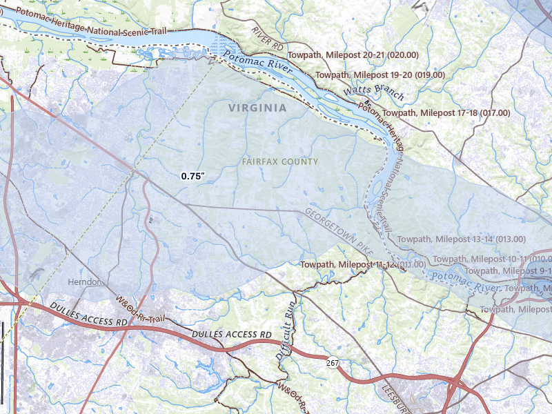 NEXRAD radar-signature map of the hail over Great Falls, VA
