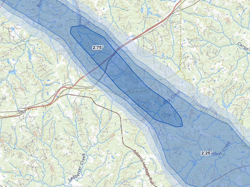 NEXRAD radar-signature map of the hail storm over Green Bay, VA on May 27, 2026