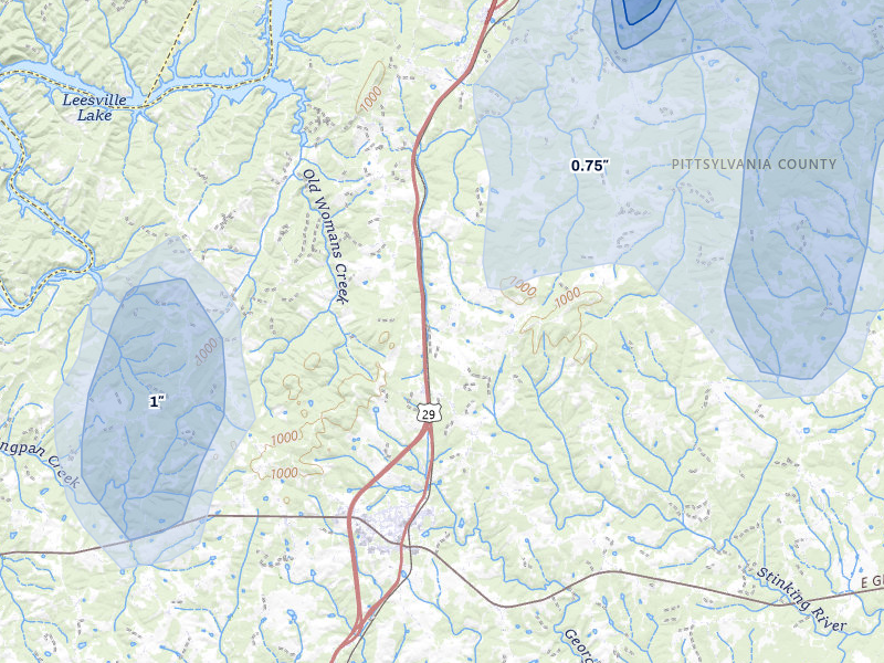 NEXRAD radar-signature map of the hail over Gretna, VA