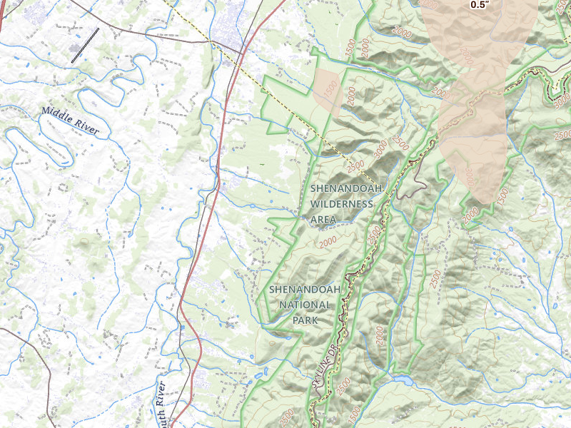 Radar-estimated hail-size map of the storm over Grottoes, VA on Jul 4, 2026