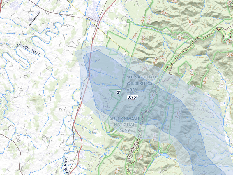 NEXRAD radar-signature map of the hail storm over Grottoes, VA on Aug 16, 2026