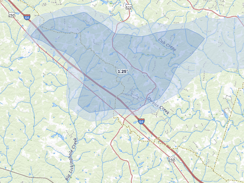 NEXRAD radar-signature map of the hail storm over Gum Spring, VA on Jul 5, 2026