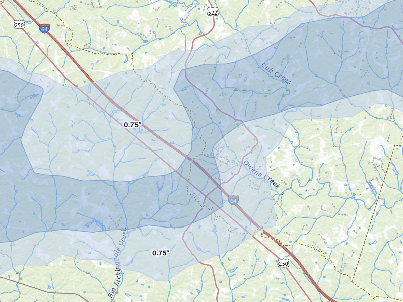 NEXRAD radar-signature map of the hail over Gum Spring, VA
