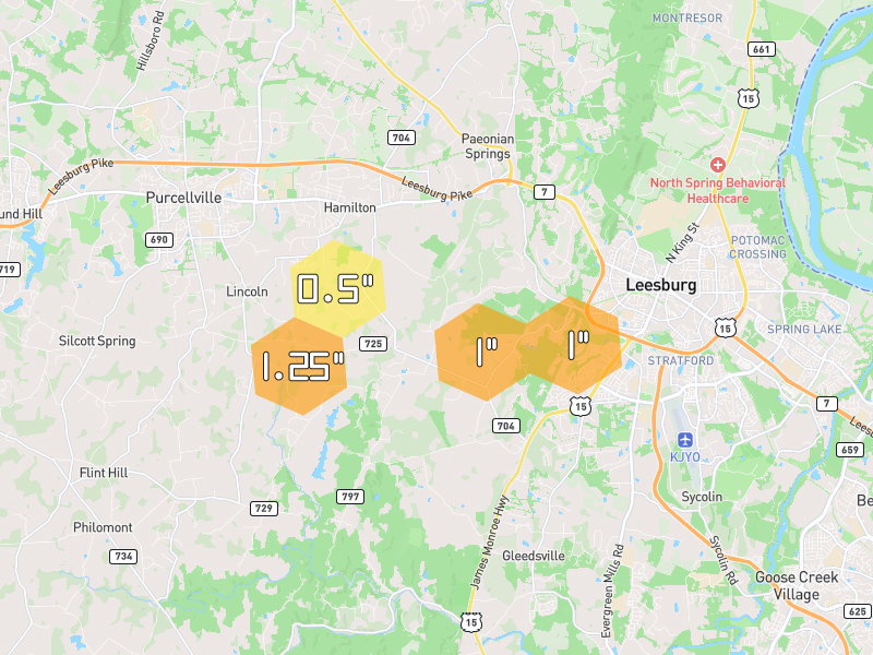 Hail map of Hamilton, VA on Jul 21, 2026, hail up to 1.25"
