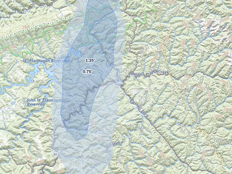 NEXRAD radar-signature map of the hail storm over Haysi, VA on Aug 4, 2026