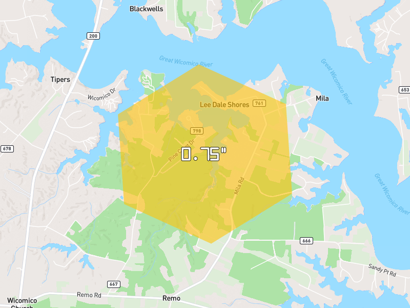 Hail map of Heathsville, VA on Jul 22, 2026, hail up to 0.75"