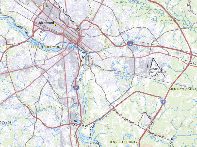 Radar-estimated hail-size map of the storm over Henrico, VA on Jul 28, 2026
