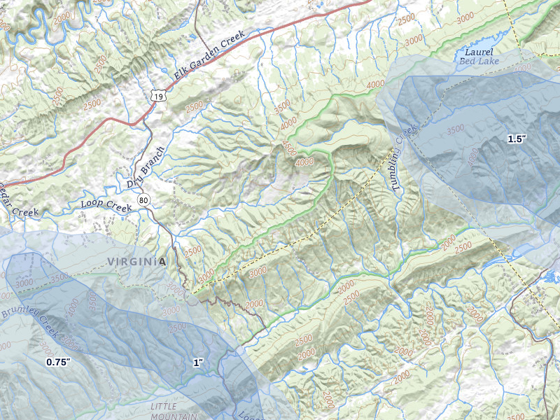 NEXRAD radar-signature map of the hail storm over Honaker, VA on Aug 11, 2026