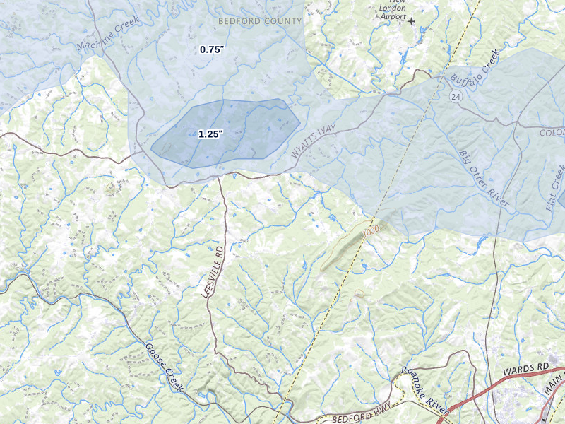 NEXRAD radar-signature map of the hail over Huddleston, VA