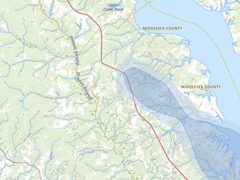 NEXRAD radar-signature map of the hail storm over Jamaica, VA on Jul 6, 2026